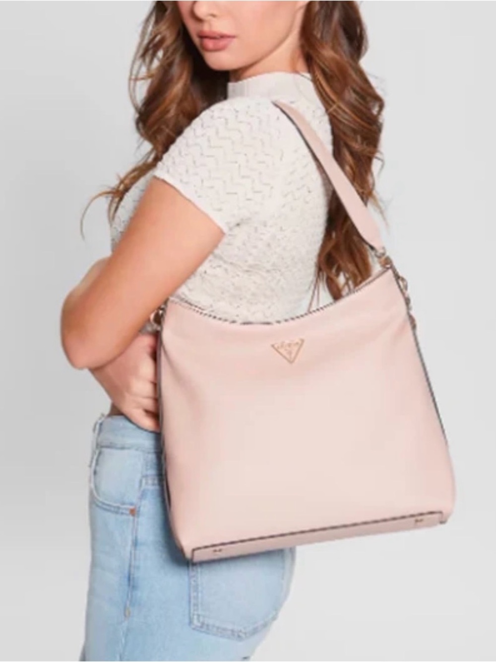 Guess Excellent Con, Women’s Casual Shoulder Hobo Purse, Soft Blush Pink.